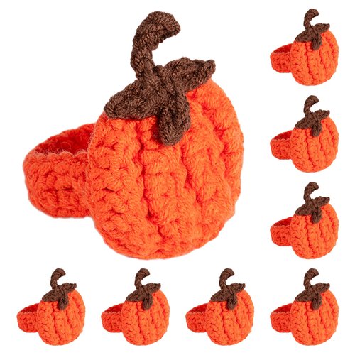 D-buy Set of 6 Pumpkin Napkin Rings, Fall Napkin Rings Thanksgiving Halloween Napkin Ring Holder, Handcrafted Crochet Napkin Holders for Thanksgiving Dinner Table Décor (6, Orange)