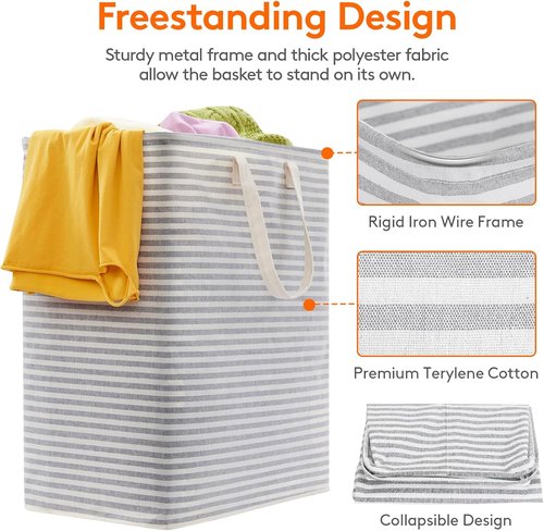 Lifewit Laundry Basket - 100L Collapsible Clothes Hamper with Reinforced Handles | Waterproof Design in Grey