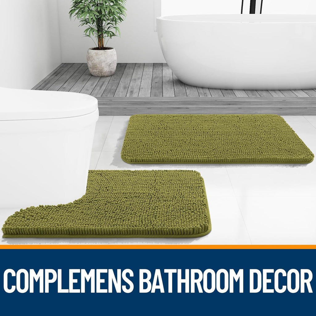 OLANLY Bathroom Rugs - Extra Soft Chenille Bath Mats | Quick Dry, Machine Washable, 30x20, Willow Green