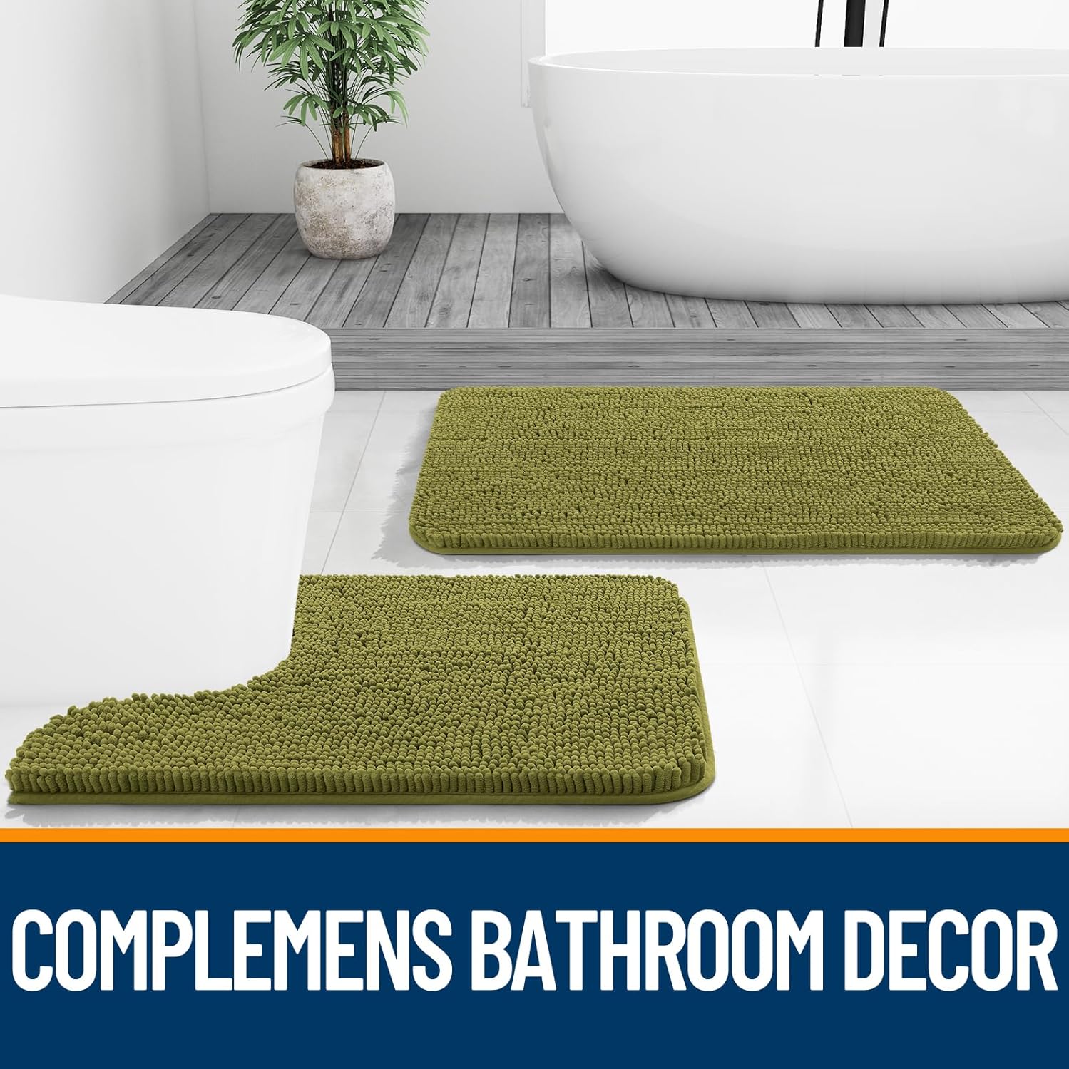 OLANLY Bathroom Rugs - Extra Soft Chenille Bath Mats | Quick Dry, Machine Washable, 30x20, Willow Green