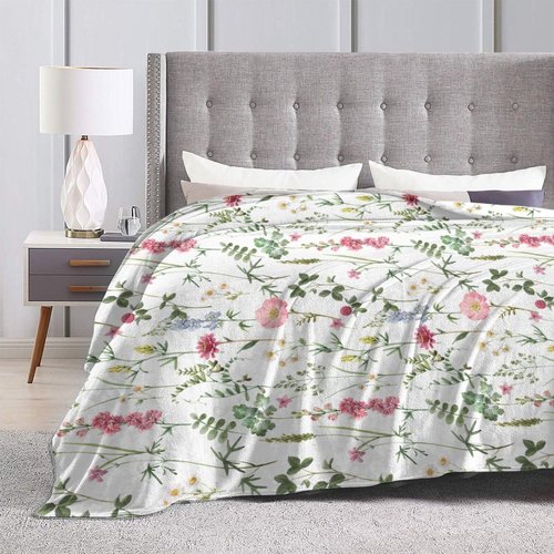 Watercolor Floral Throw Blanket Colorful Wildflower Blanket Botanical Plant Leaf Flower Bed Blankets Soft Warm Cozy Flannel Fleece Throw Blanket for Couch Sofa 40 X 50 Inch