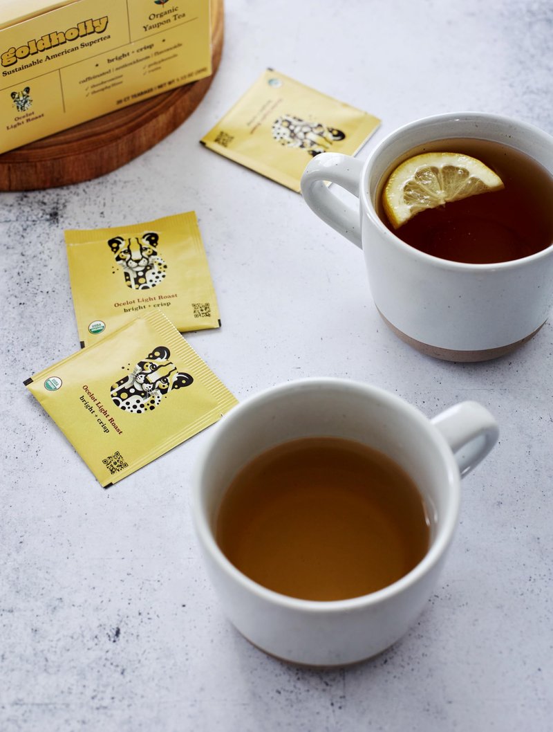 Goldholly Organic Yaupon Tea Bags - Ocelot Light Roast, 20 Count | American Organic Tea for Clean No-Jitter Energy & Focus | Caffeine & Theacrine, Smoother than Traditional Teas | Gold Holly Yaupon