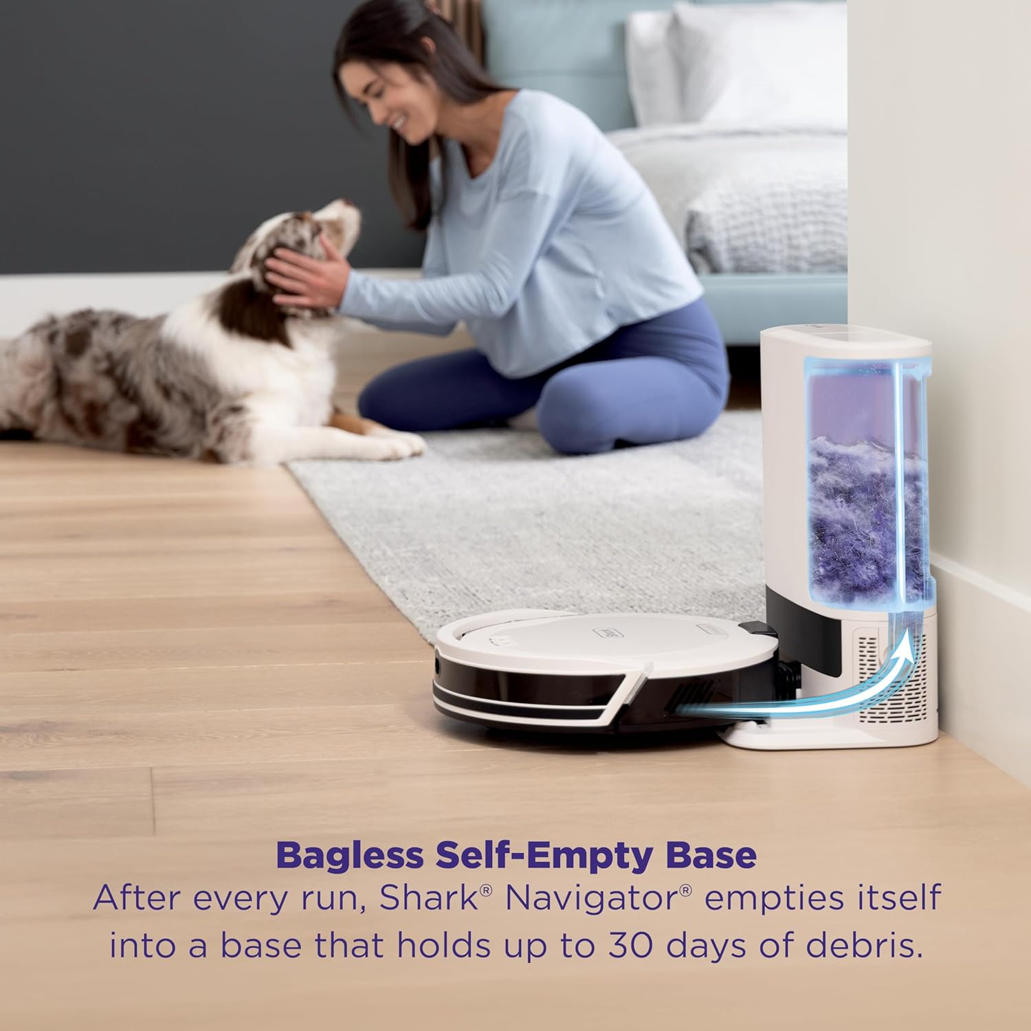 Shark Navigator Robot Vacuum - Powerful Suction & SmartPath Navigation | Self-Empty Base, White, AV2110S