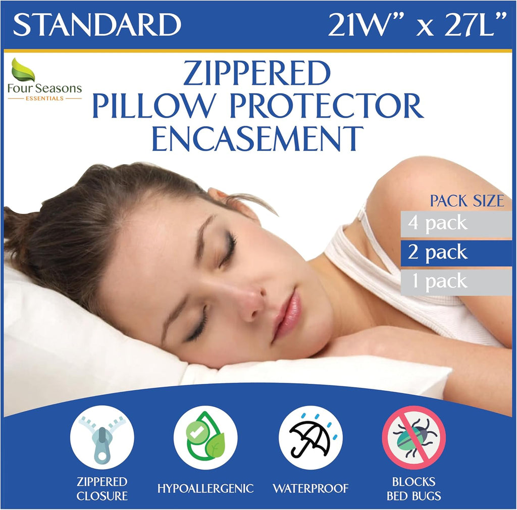 Zippered Waterproof Pillow Protectors by Standard | Hypoallergenic Dust & Allergen Proof - Set of 2
