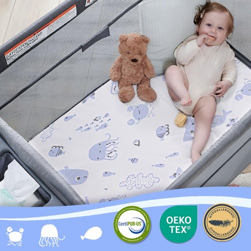 EZKLRWGF Pack and Play Mattress,38"x26" Dual-Sided Breathable Premium Memory Foam Pack N Play Mattresses Pad,Thick Mattress for Pack N Play with Washable Cover