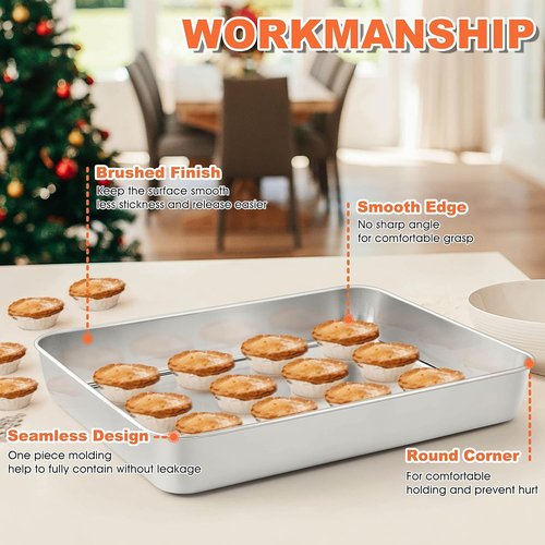 Herogo Rectangle Cake Pan Set - 9 X 12 X 2 Inch Stainless Steel Bakeware for Lasagna, Brownies & Cakes