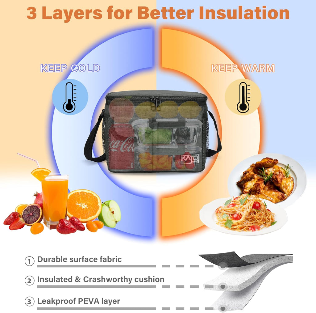 Tirrinia Insulated Lunch Bag - Leakproof Soft Cooler for Adults & Kids | Charcoal Color, Perfect for Work, School, Picnics