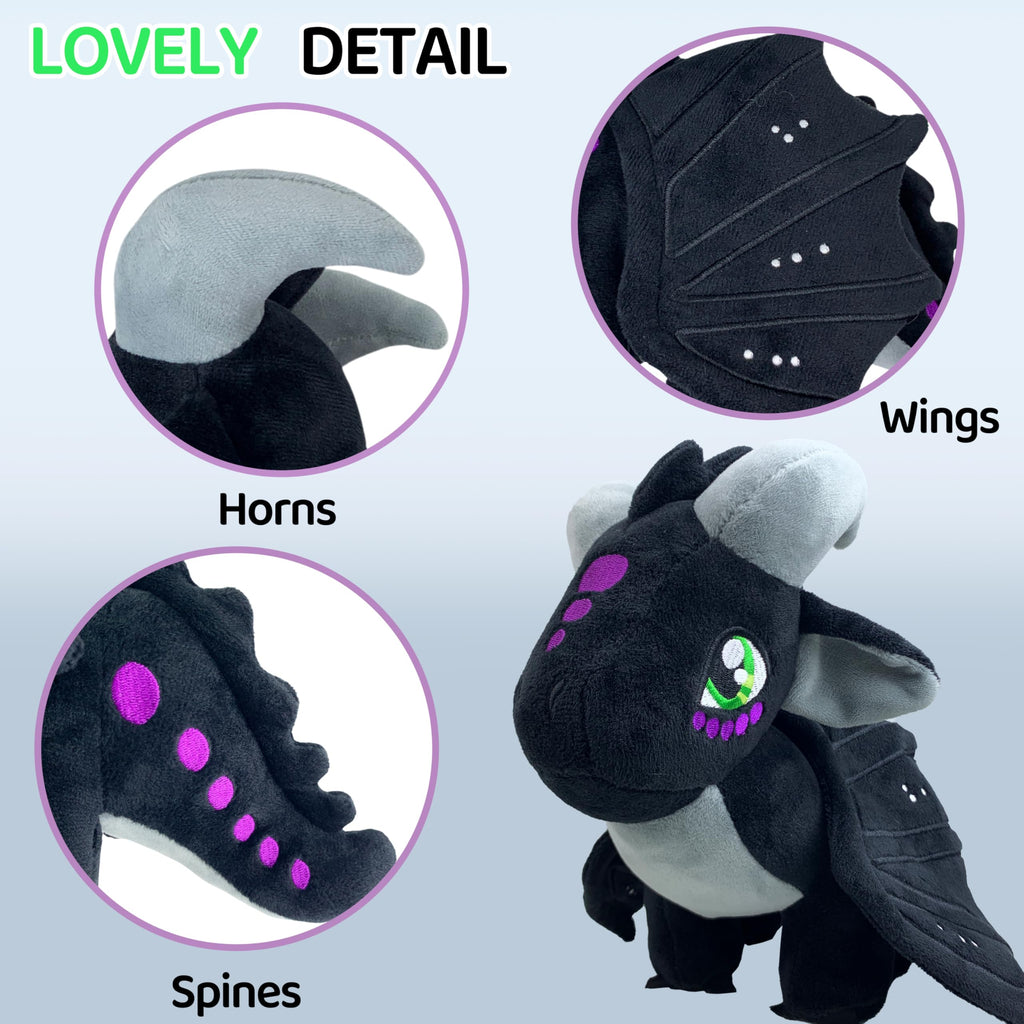 Kobataro Wings Dragon Plush Toys Stuffed Animal Plushies Cute Dragon Figure Merch Present for Kids Aged 3+ (Black)