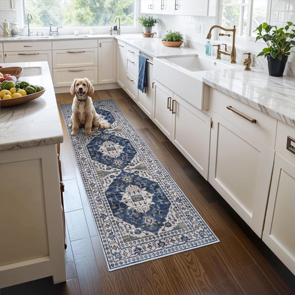 Skiennix Washable Hallway Runner Rug - Ultra Soft Non-Slip Carpet | 2x6 Feet, Blue for Indoor Use