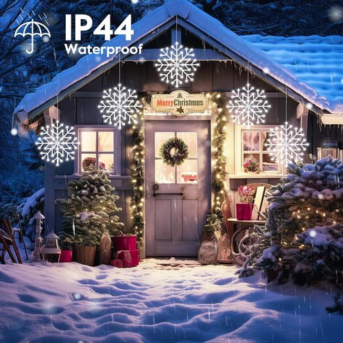 Brightown Christmas Snowflake Icicle Lights - 23.6ft 10 Drops with 480 LEDs for Indoor/Outdoor Holiday Decor