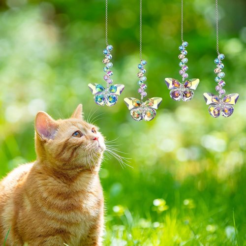HDCRYSTALGIFTS Crystal Butterfly Suncatchers - 4pcs Indoor Window Decor for Rainbow Effects | Spring Home Garden Gift