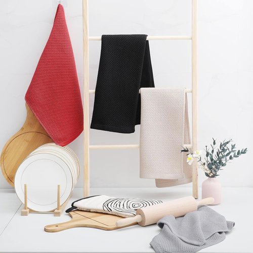 Homaxy Kitchen Dish Towels - Ultra Soft 100% Cotton Waffle Weave, Quick Drying, 13 x 28 Inches, 8-Pack, Brick Red