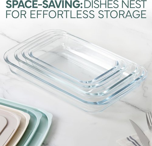 Cook With Color 8-Piece Deep Glass Baking Dish Set - Versatile Casserole & Food Storage Containers | Freezer-to-Oven, Microwave & Dishwasher Safe, Mint