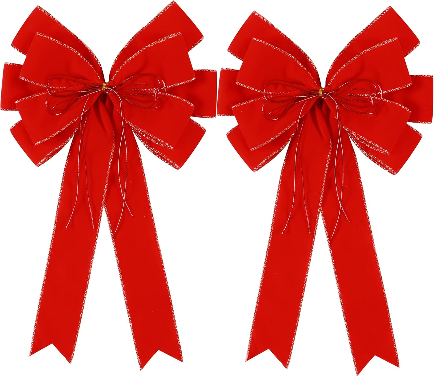 Skiennix 2 Pack Red Christmas Bows - Large 12”x20” Velvet Wreath Bows with Glitter Gold Edges for Holiday Decor
