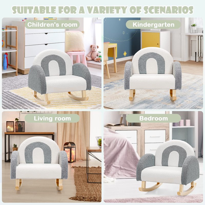 INFANS Kids Sofa, Toddler Rocking Chair with Solid Wooden Frame, Anti-Tipping Design, Plush Fabric, Children Armchair for Nursery Kindergarten Playroom Preschool, Gift for Boys Girls (Grey)