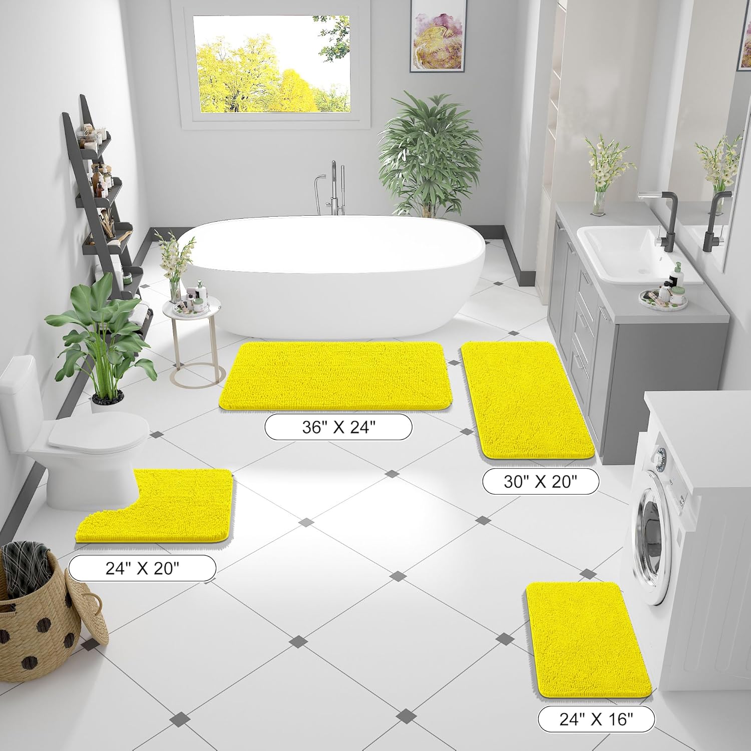 OLANLY Bathroom Rugs - Extra Soft Chenille Bath Mats with Rubber Backing | 36x24, Lemon Yellow, Quick Dry