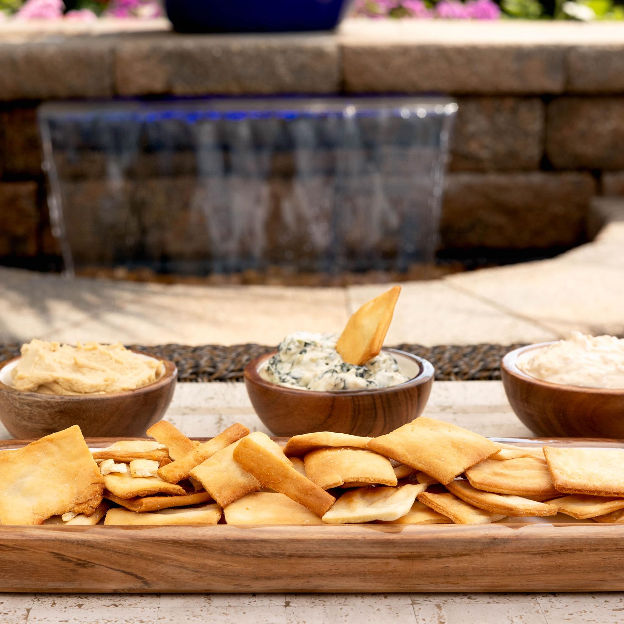 Jeanne Fitz Charcuterie Bowls, 4pc Set - 3 Small Acacia Wooden Bowls with Tray Display Storage, Decorative Wooden Kitchen Accessories, Candy Dish, Serving Dishes for Dips, Snacks, Desserts, Condiments