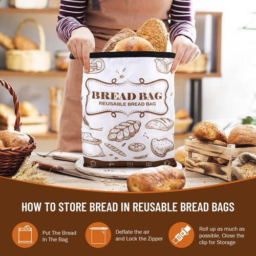 Bread Bags, 2 Packs Bread Bags for Homemade Roti, Reusable Sourdough Storage Bag With Zipper, Large Freezer Container Bread Boxes to Keep Roti Fresh