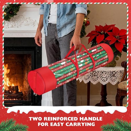 Gift Wrap Storage Organizer by 2Pack - Durable 600D Oxford Fabric for 18-25 Rolls - Red