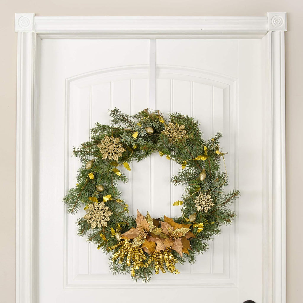 RN'D Over Door Wreath Hanger Hook - Slim Metal Seasonal Holder for Front/Back Door | White, 12"