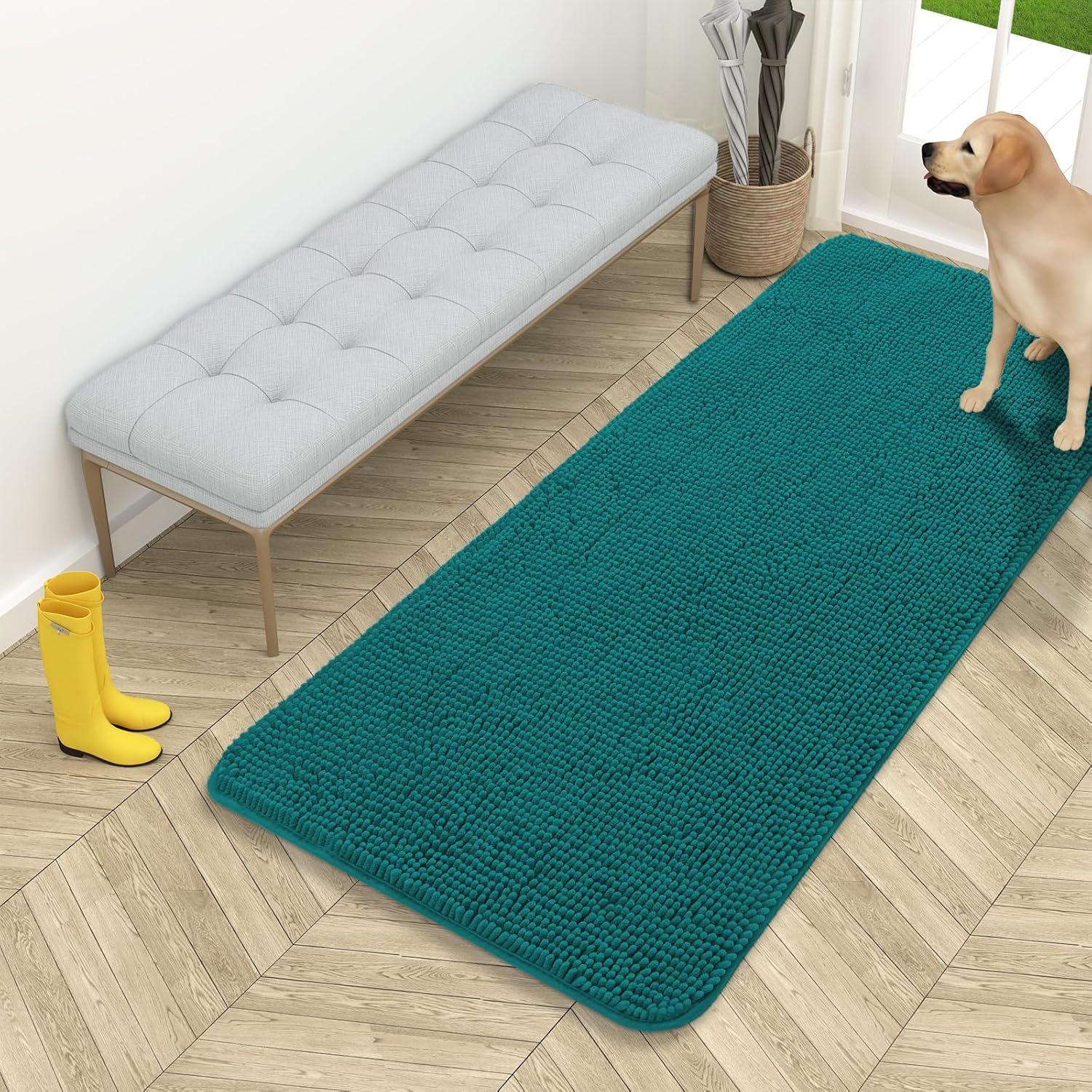 OLANLY Dog Door Mat - Absorbent Non-Slip Washable Doormat for Muddy Paws | 54x24, Lake Blue