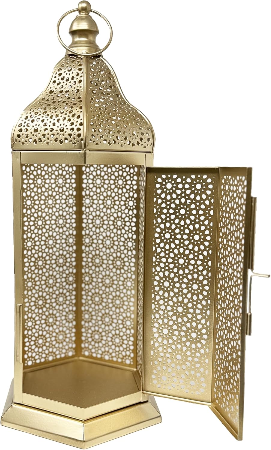 VELA Lanterns 16" Champagne Gold Moroccan Candle Lantern - Decorative Metal Hexagon for Table or Hanging | Perfect for Ramadan, Weddings, Indoor & Patio Lighting