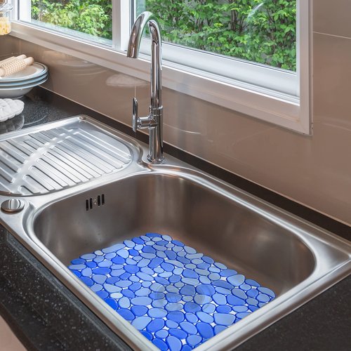 Coopay Kitchen Sink Mat Pebble Protect Mat PVC Eco-friendly Adjustable Stainless steel/ Porcelain Dish Drying Pad Protector for Bottom of Kitchen Sink, 15.8 x 11.8 inches (2 Pack, Blue)