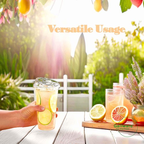 Gailware 50 Pack 24 oz Clear Plastic Cups with Strawless Sip-Lids, Disposable Cold Drinking Cups with Lids, To Go Plastic Container for Iced Cold Coffee, and Soda for Events and Everyday Use.
