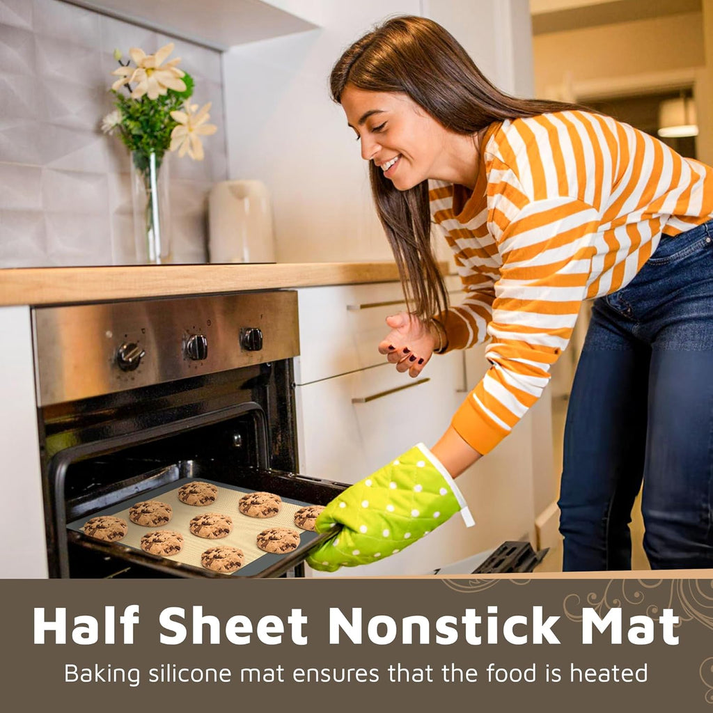 Skiennix Silicone Baking Mats - Non-Stick, Reusable 4-Pack for Oven | Heavy-Duty Half Sheet for Macarons & Pastries