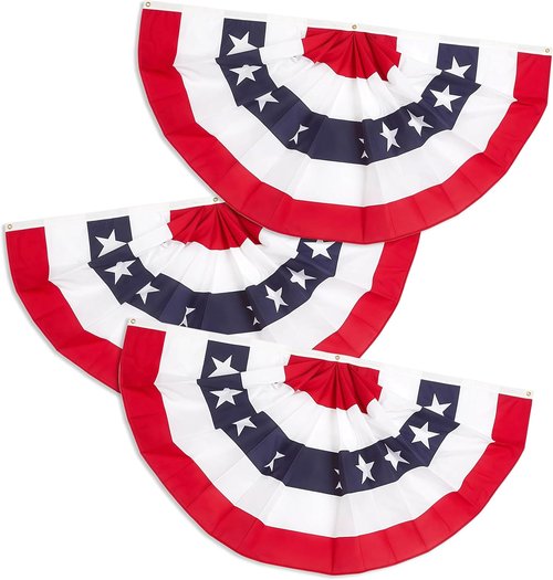 Memorial Day Decorations | Skiennix 1.5x3 Ft Patriotic Bunting Flags - 3-Pack Outdoor Half Fan Banner
