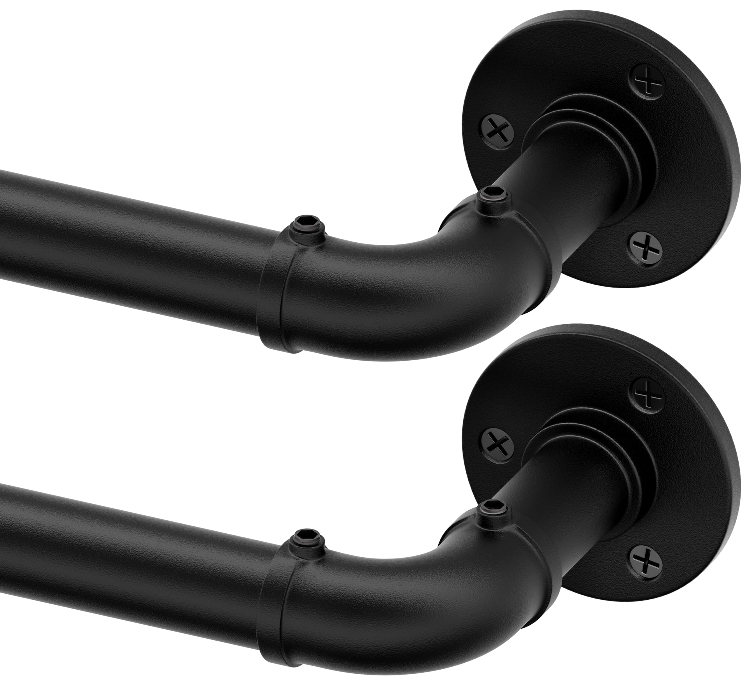 Qouara Curtain Rods for Windows 66 to 144, Black Adjustable Curtain Rods Set of 2, Blackout Wrap Around Curtain Rod, Heavy Duty Industrial Curtain Rod, 1 Inch Outdoor/Indoor Drapery Rod 66-144"