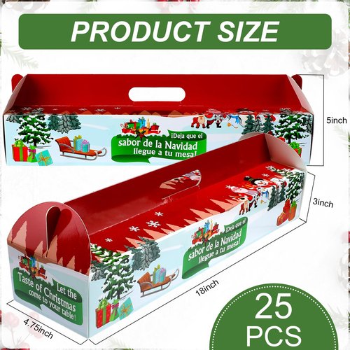 Cholemy 25 Pcs Christmas Ham Bread Boxes Containers 18" x 4.75" x 3" Paperboard Baking Bakery Box Bags for Homemade Bread Holiday Packaging Gift Giving with Handle (Non Window)