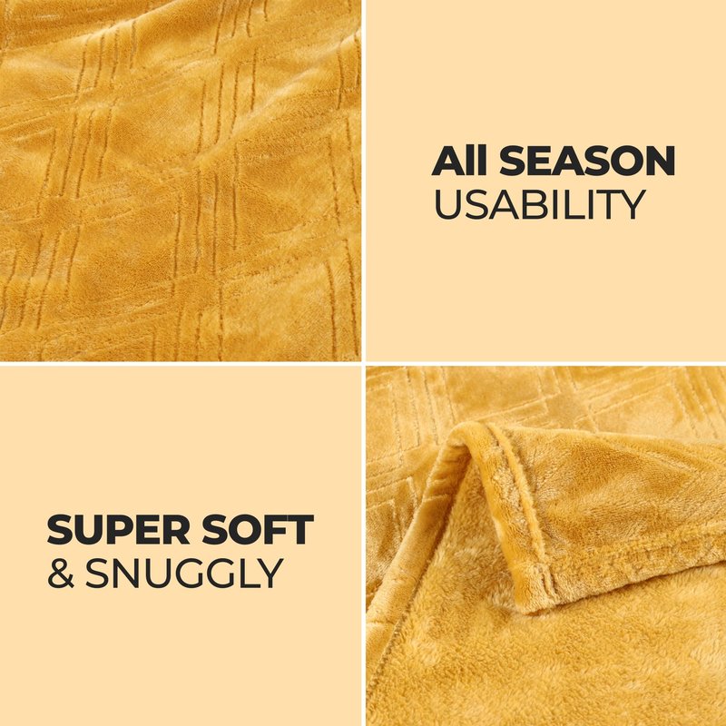 Superior Alaska Collection Quilted Diamond Throw Blanket - Soft Plush Velvety Fleece Blanket for Couch, Bed and Living Room Decor - Cozy, Warm & Lightweight All-Season Cover, Full/Queen Size, Gold
