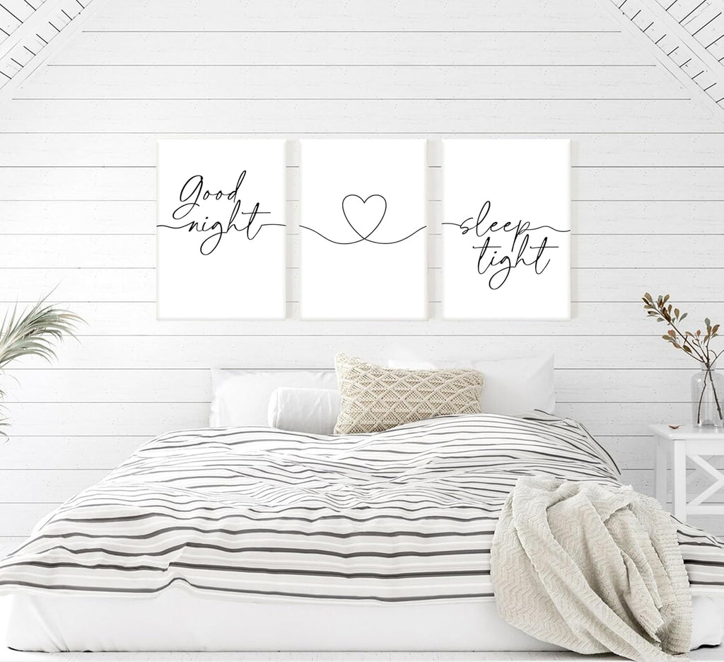 Skiennix Minimalist Wall Art - Bedtime Quotes Black Line Art Heart Shape Poster | 3-Piece Set for Living Room & Bedroom Decor