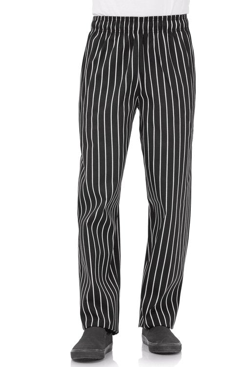 Chef Works Men's Designer Baggy Chef Pants, Black W/ Chalk Stripe, X-Large