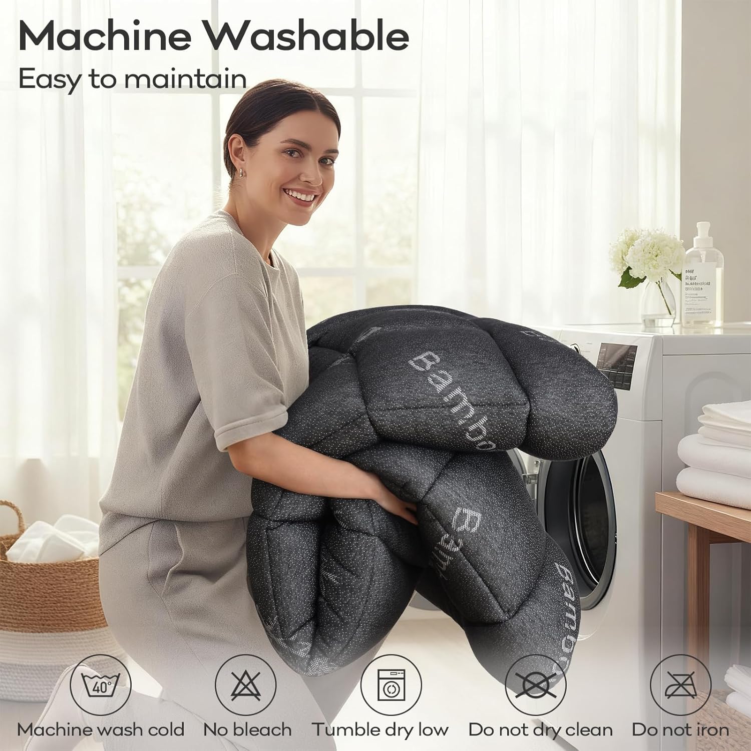 OLANLY Queen Mattress Topper - Cooling Bamboo Viscose Pillow Top for Back Pain Relief | Dark Gray