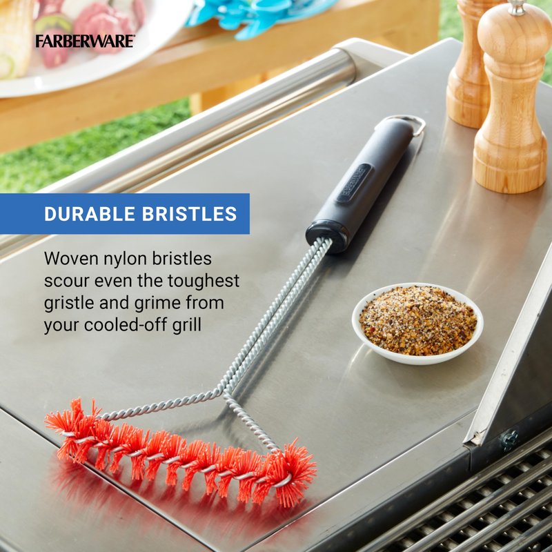 Farberware BBQ Nylon Spiral Grill Brush, Woven, Rust-Resistant Bristles, Includes Storage Ring