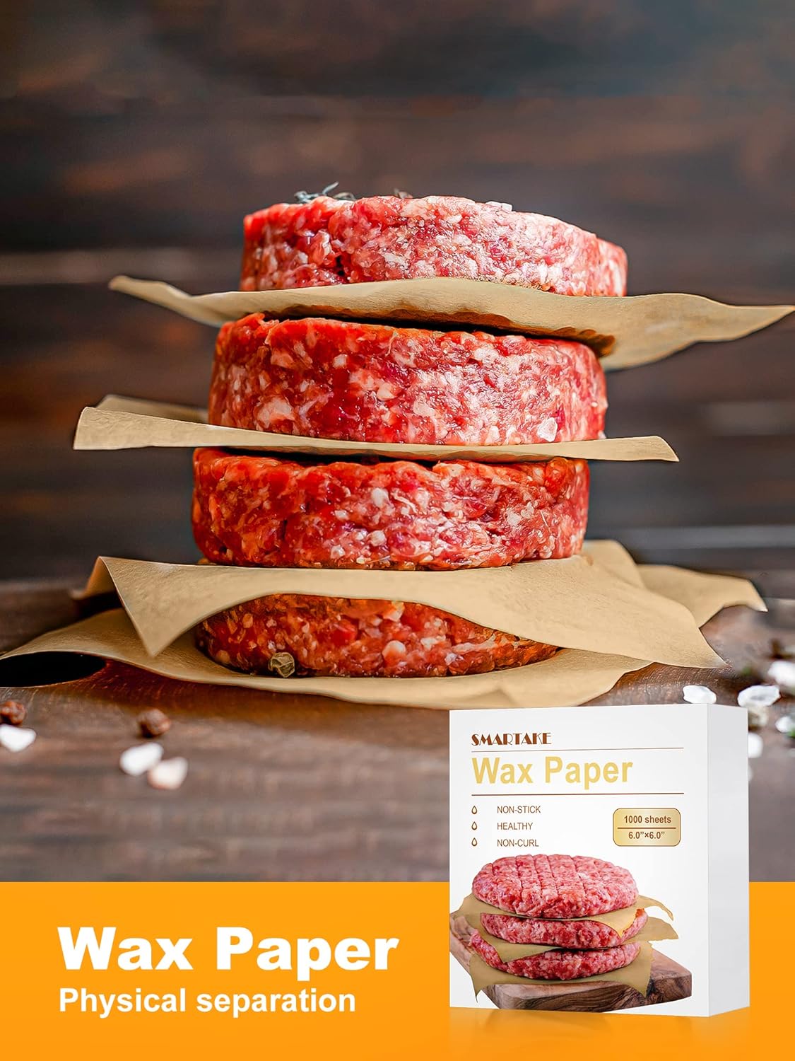 SMARTAKE Wax Paper - 6 x 6 Inches Non-Stick Hamburger Patty Paper | 1000 Pcs for Food Wrapping, Picnics & Parties