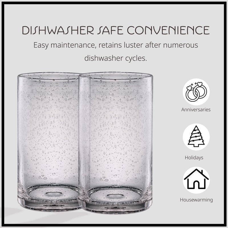 Artland 17oz Highball Tumbler, Set of 4 | Iris Seeded Design, Clear | Drinking Glass for Parties and Everyday Use - Mojito, Whiskey, Cocktail | Glassware & Kitchenware Essentials