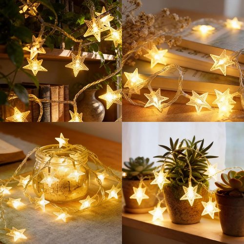 LAMPHOME Star LED String Lights - 16ft Warm White Fairy Lights with Remote & 8 Modes for Decor