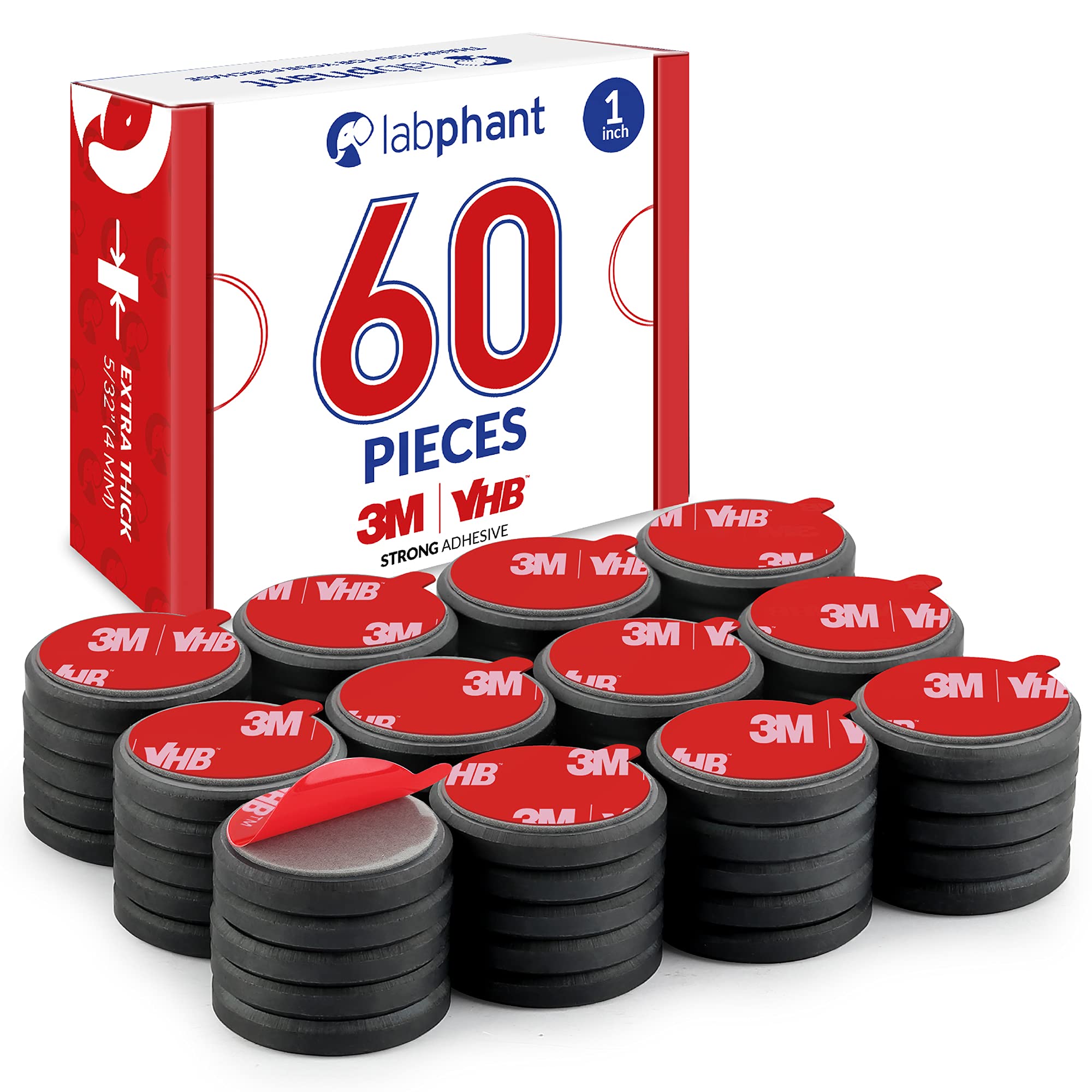 Ceramic Magnets with Adhesive Backing, 60 Pieces Disk Magnets Ø 1 inch x 5/32 inch Thickness Ø 25 x 4 mm with 3M VHB Adhesive Peel & Stick for DIY, Art Projects or whiteboards & Fridge Organization