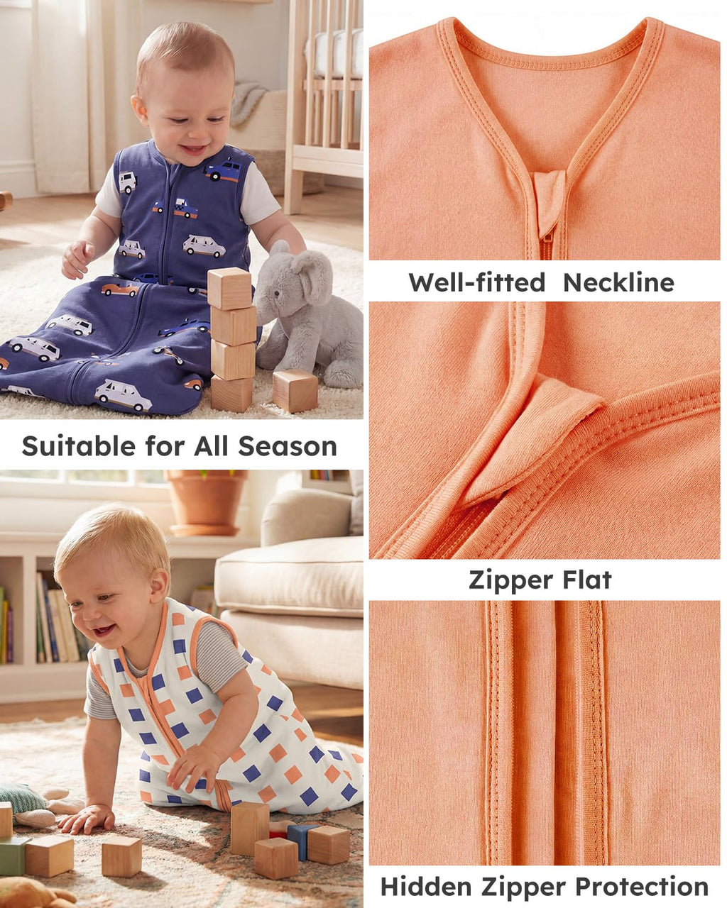 Yoofoss Baby Sleep Sack | 100% Organic Cotton Wearable Blanket for 12-18 Months | 2-Way Zipper, 3 Pack