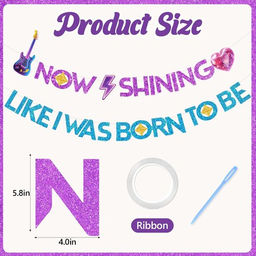 Hunters Birthday Decorations Banner - Glitter Kpop Demon Theme Party Supplies | Includes Ribbon & Needle
