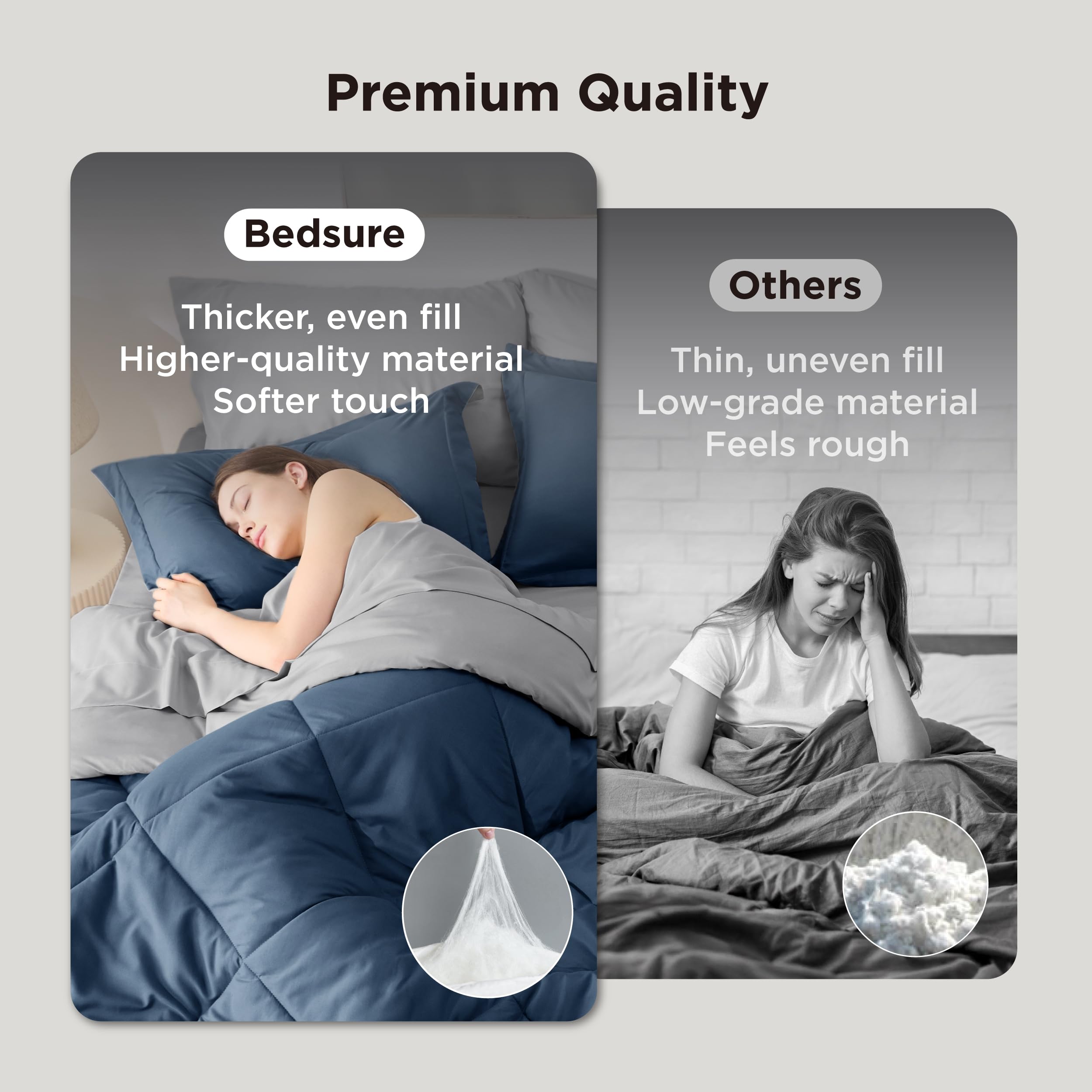 Bedsure Queen Comforter Set - 7 Pieces Reversible Navy Bedding, Queen Size Bed Set for All Seasons, Bed in a Bag with Down Alternative Comforter, Sheets, Pillowcases & Shams