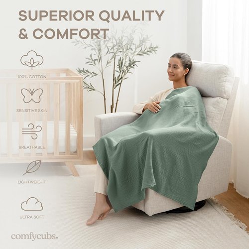 Comfy Cubs Muslin Swaddle Blankets - Soft 100% Cotton Baby Wraps | Pack of 3, 42x42 Inch - Neptune, Pacific Blue, Fern