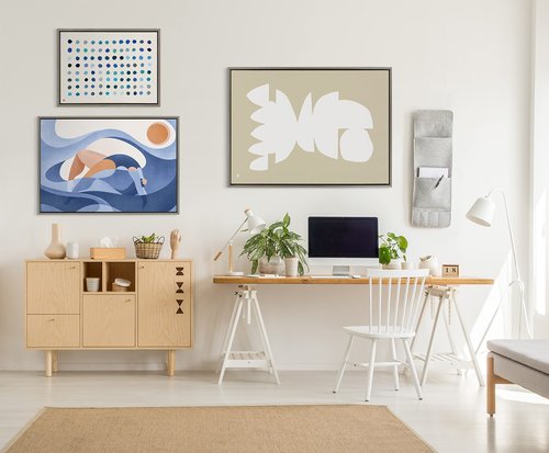 Kate and Laurel Sylvie Meditation 5 Framed Canvas Wall Art by Kelly Knaga, 18x24 Gray, Decorative Modern Blue Art Print for Wall