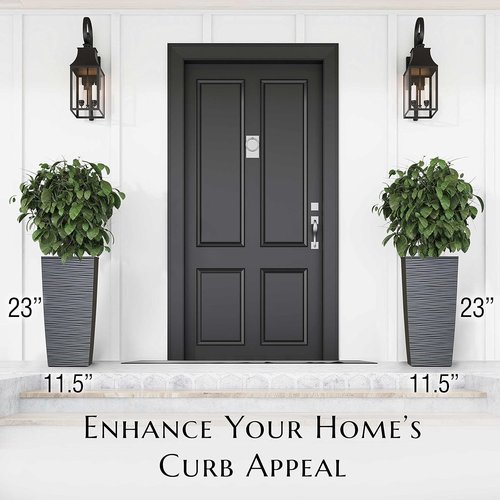Mueller Janska Heavy Duty Tall Planter - 24” Indoor/Outdoor 2-Piece Set with Drainage | Modern Dark Gray Design