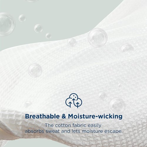 Bedsure Gentlesoft 100% Cotton Blanket - Cooling, Breathable Queen Size Waffle Weave | Soft White 90x90 Inches