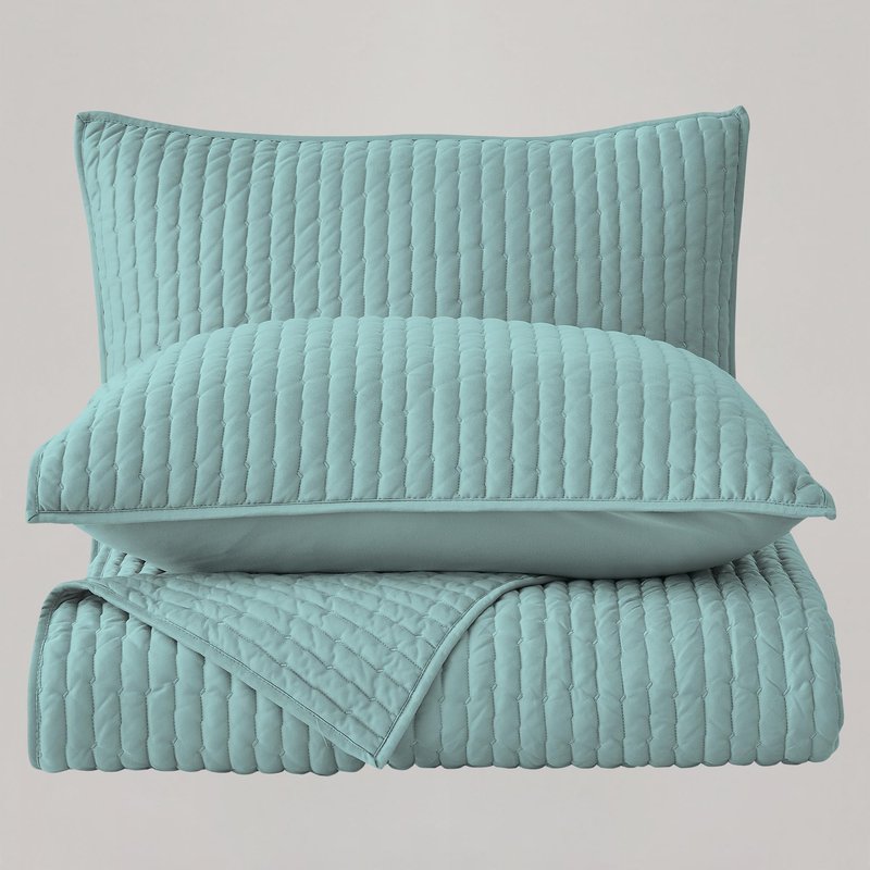 Wonderful 3PC Jersey Knit Reversible Queen Quilt Set, Lightweight Summer Comforter, Luxurious Breathable, Soft Cozy Stretchy, Carbon Brushing, Fade Resistant, Machine Washable (Dusty Turquoise, Full)