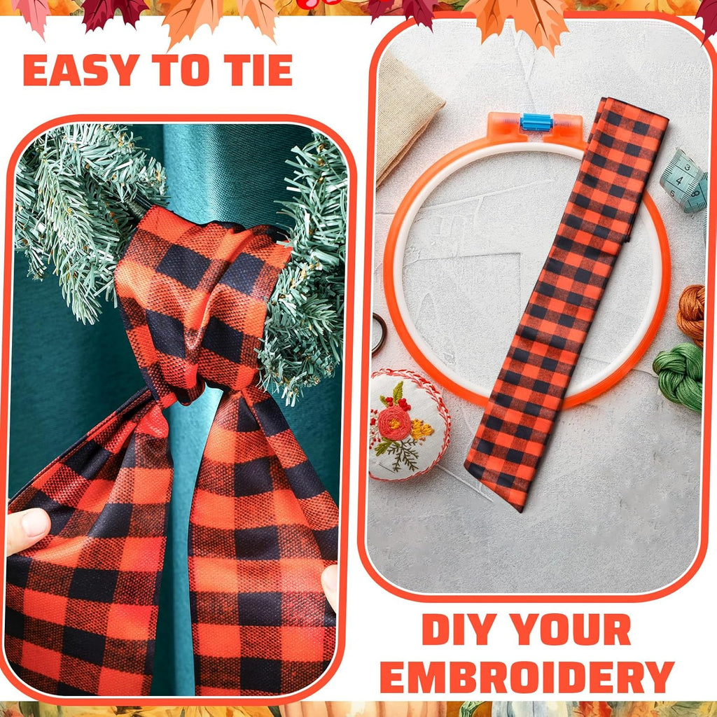Regine Switzerland Wreath Sash - Customizable Satin Ribbon for Front Door Decor | Fall Plaid Design
